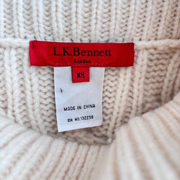 L.K. Bennett Cream Cable Knit Cowl Neck Lambswool Sweater - Picture 7 of 7